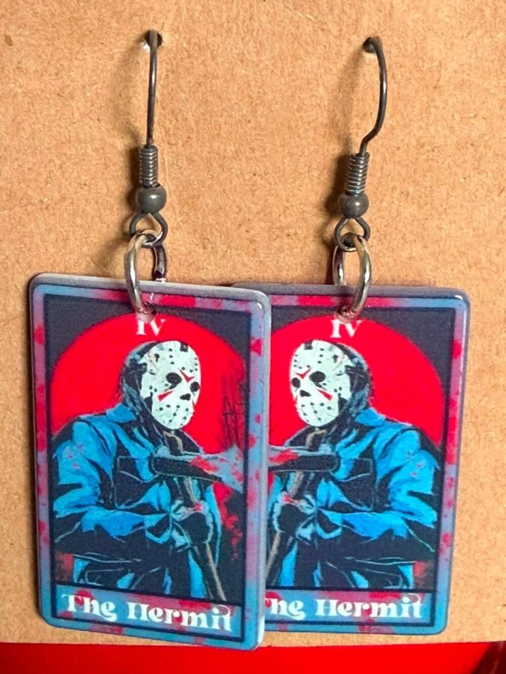 Jason Voorhees Tarot Card Dangle Earrings Horror Friday the 13th Handmade